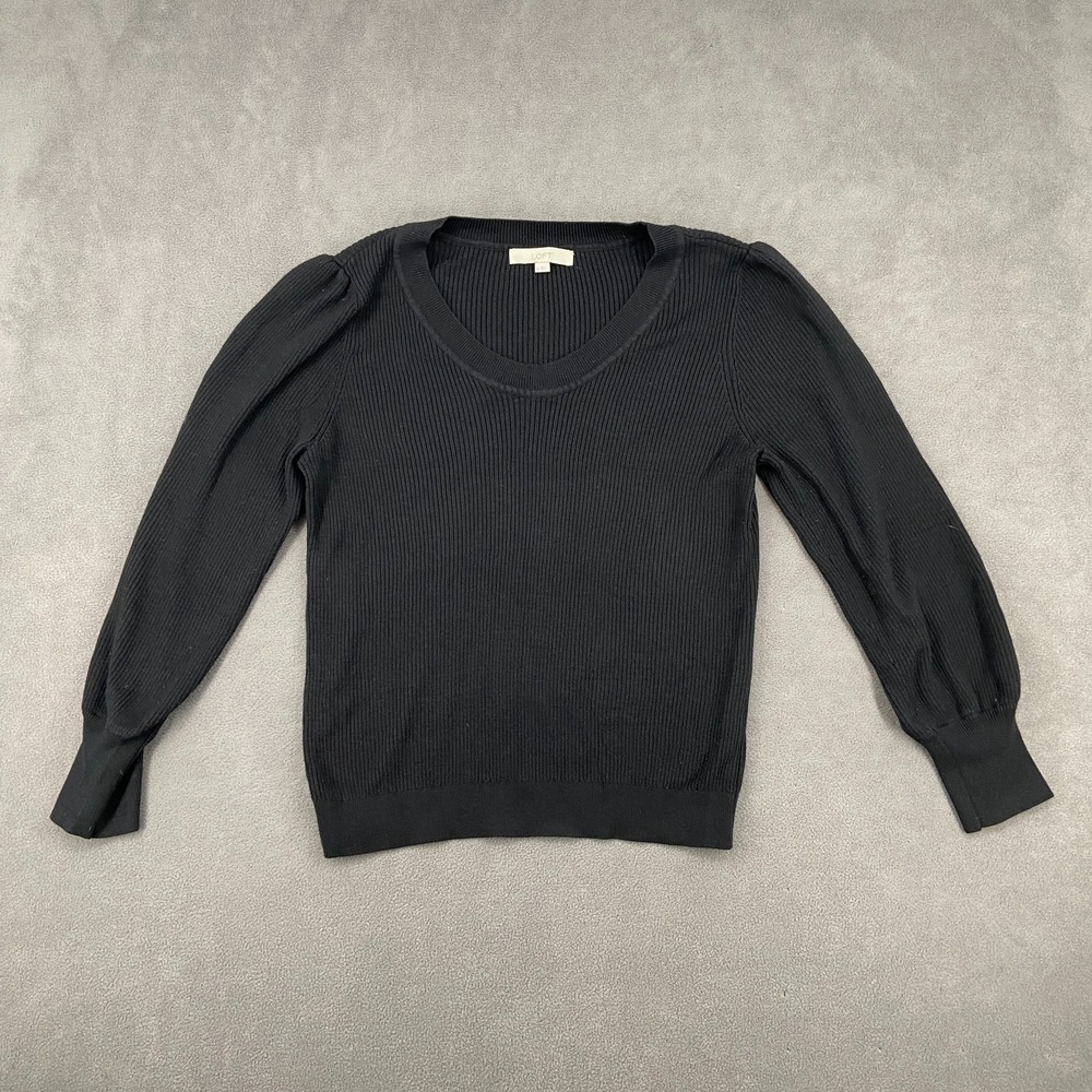 Loft Sweater Womens XL Black Acrylic Round Neck‎ Ribbed Knit Long Sleeve Winter